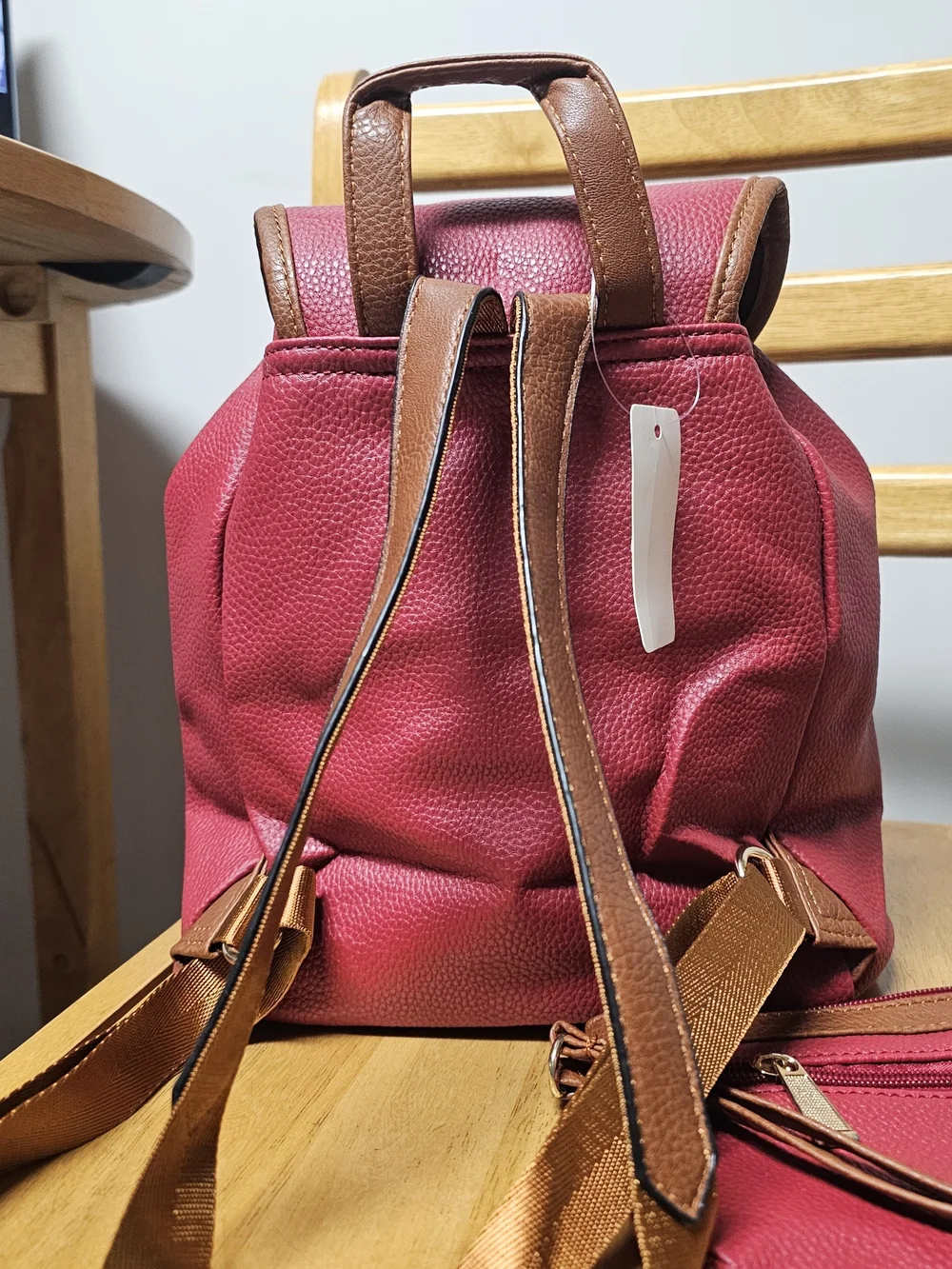 Lipstick Red Brown Faux Leather Backpack Travel Vacation Medium Multipurpose Bag